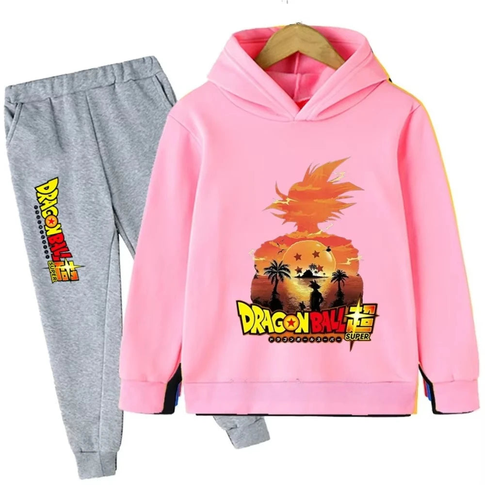 Survêtement rose et gris pour enfant Dragon Ball - silhouette de Goku au soleil
