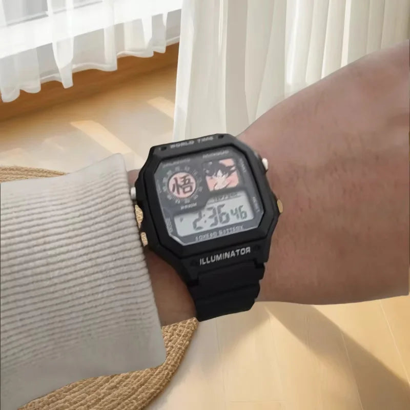 Dragon Ball zwart rechthoekig digitaal horloge - kanji Go oranje