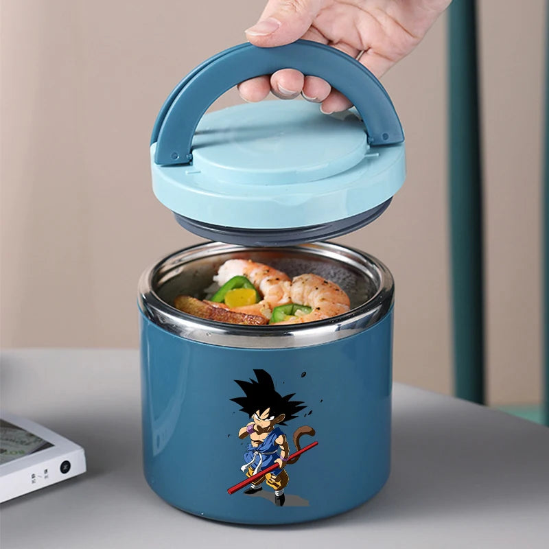 Fiambrera redonda azul Dragon Ball - Goku niño de pie con traje rojo