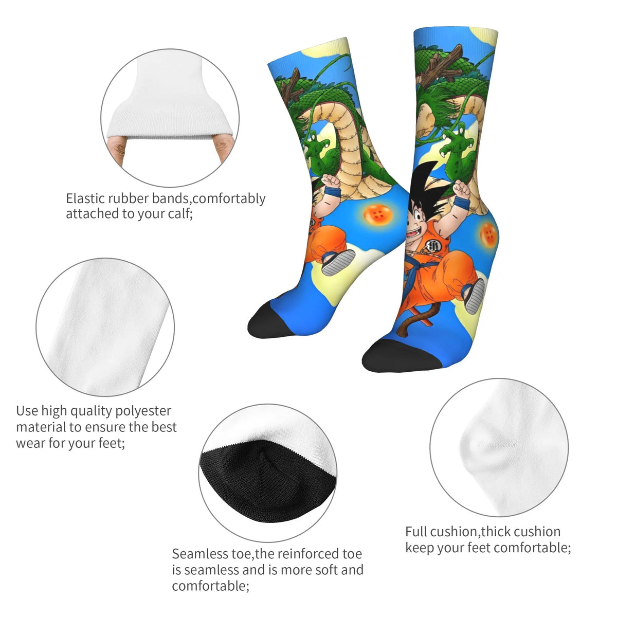 Dragon Ball hellblaue Socken - Goku und Shenron in goldenen Wolken