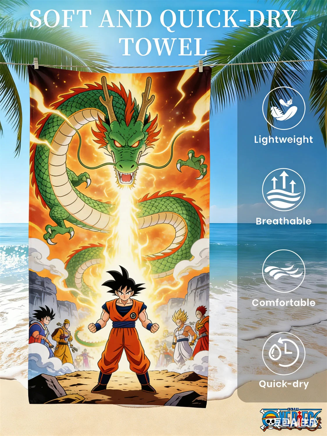 Dragon Ball beach towel - Goku facing Shenron
