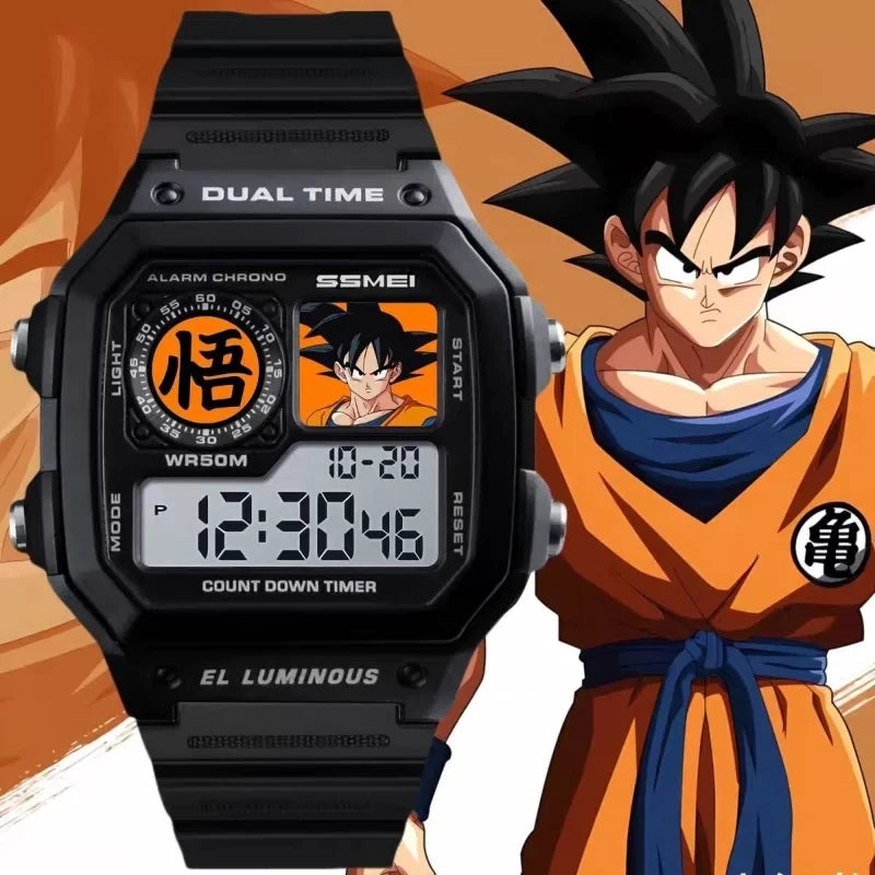 Orologio digitale Dragon Ball - Goku e kanji su quadrante rettangolare