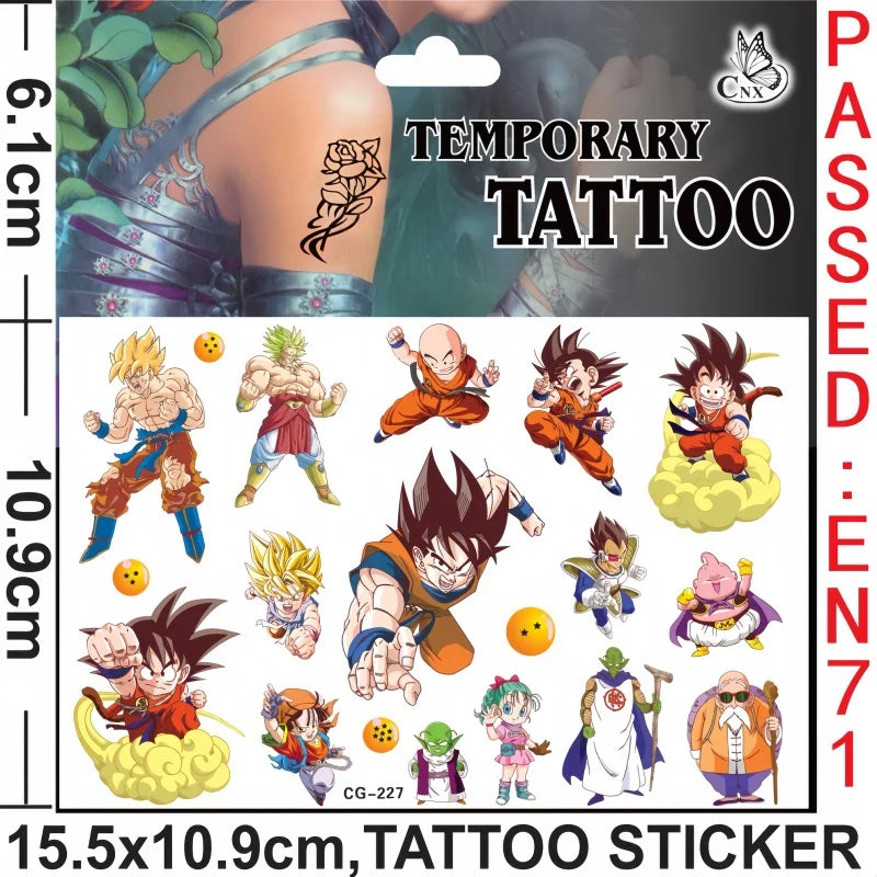 Dragon Ball tijdelijke tattoos - Goku en chibi karakters