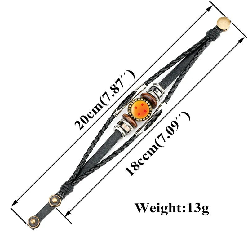 Zwarte gevlochten Dragon Ball armband - vier-sterren bal omgeven door getallen