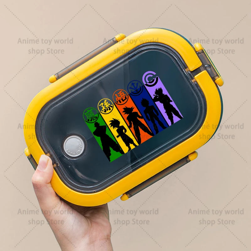 Dragon Ball gelbe Snackbox - mehrfarbige Silhouetten und Streifen