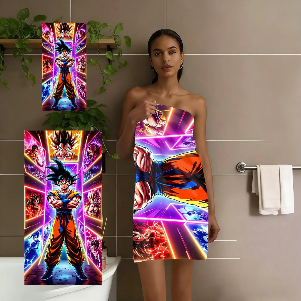 Serviette de plage multicolore Dragon Ball - Goku aux bras croisés et transformations