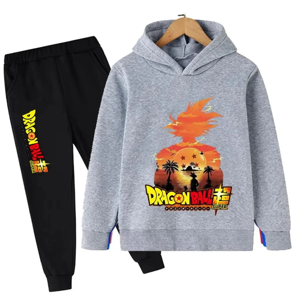 Survêtement gris et noir pour enfant Dragon Ball - silhouette de Goku au soleil