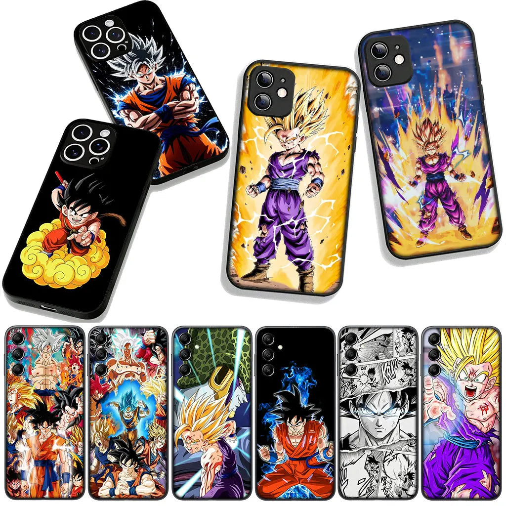 Funda de teléfono amarilla Dragon Ball - Gohan Super Saiyan 2 y relámpagos blancos