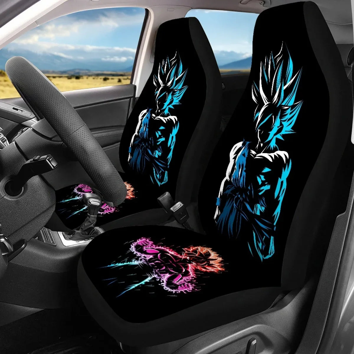 Black front seat covers Dragon Ball - Goku Blue in bright strokes