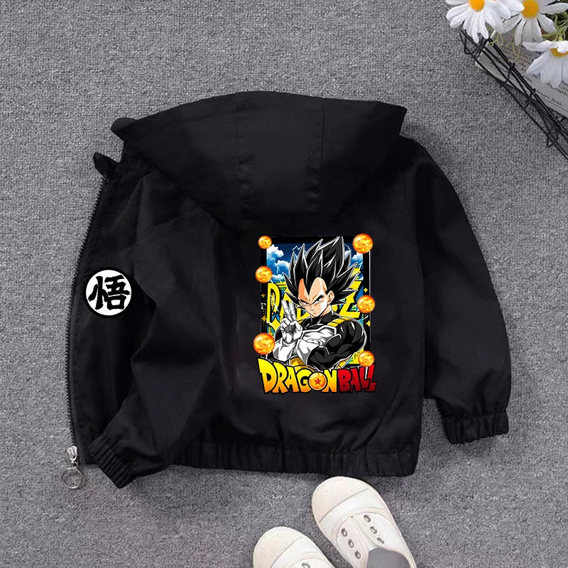 Veste à capuche noire pour enfant Dragon Ball - Vegeta chibi et boules de cristal