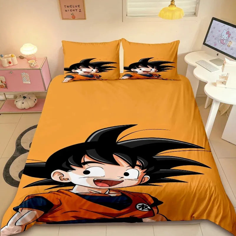 Copripiumino arancione Dragon Ball - Goku bambino e bastone nero