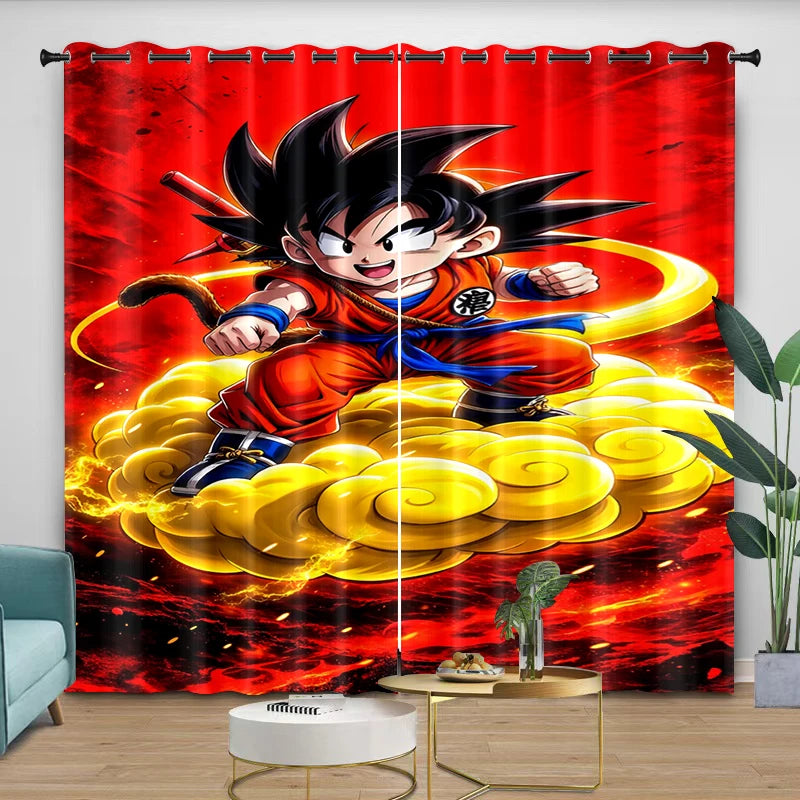 Rideaux rouges Dragon Ball - Goku enfant bondissant sur son nuage