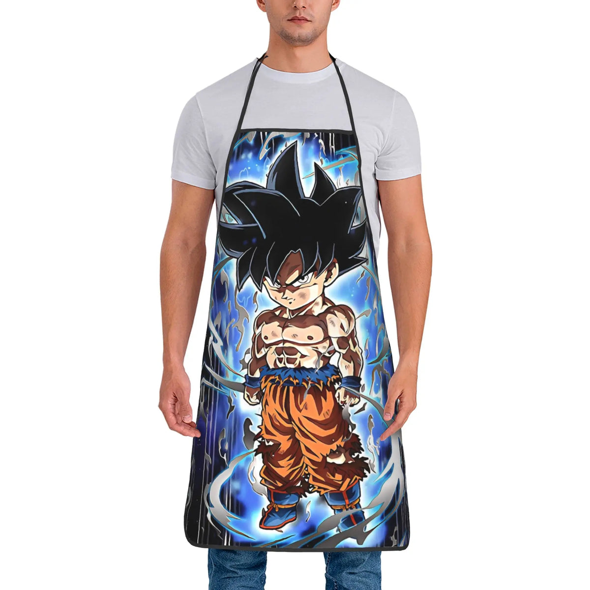 Tablier de cuisine noir et blanc Dragon Ball - Goku et transformations en manga