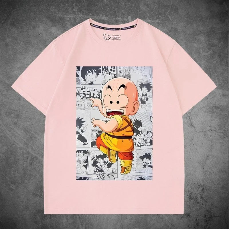 T-shirt blanc pour enfant Dragon Ball Krilin enfant souriant