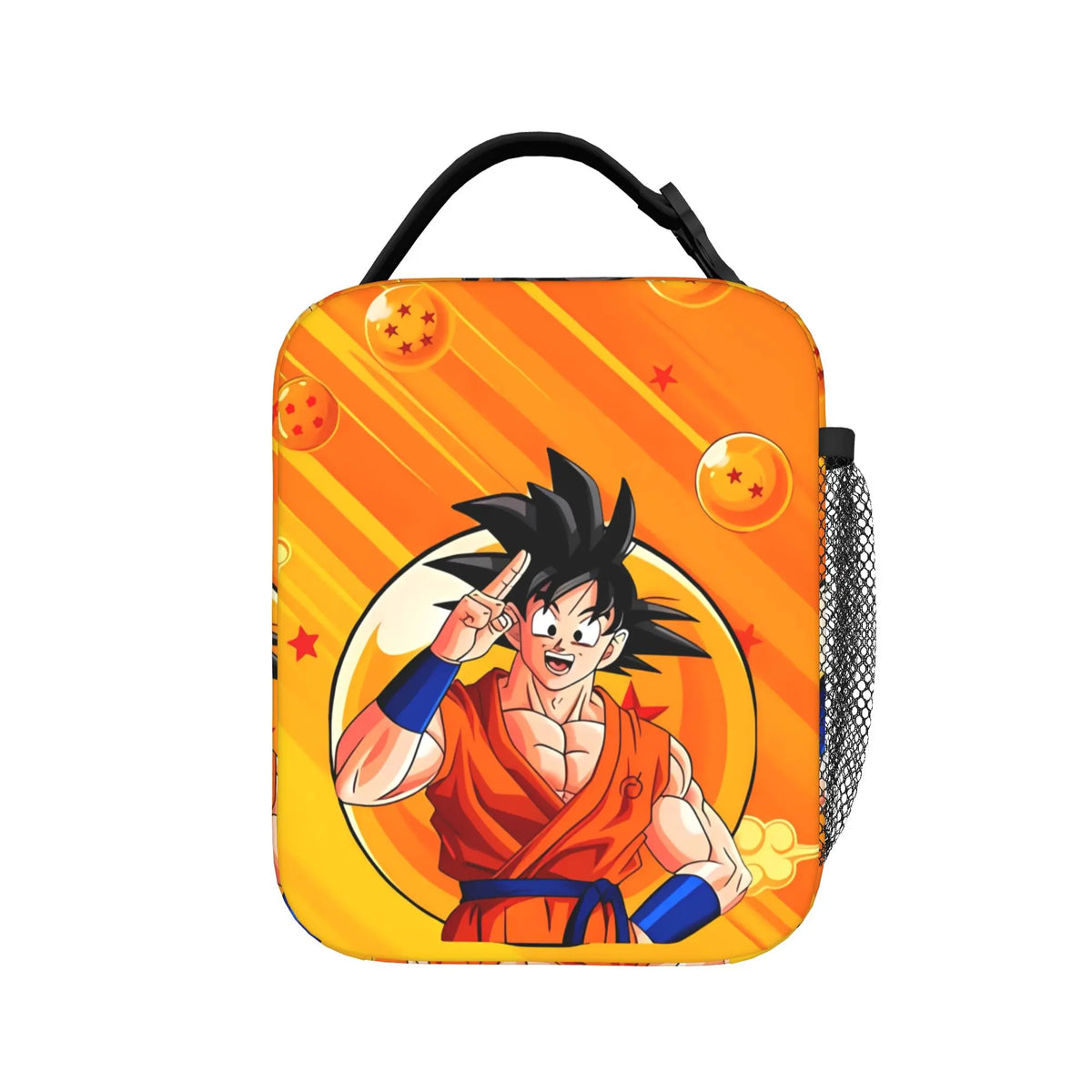 Bolsa de almuerzo naranja Dragon Ball - Goku de niño comiendo un tazón de arroz