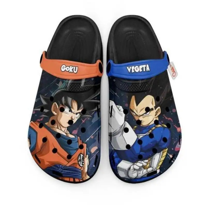 Zuecos azules y naranjas de Dragon Ball - Vegeta y Goku en pleno ataque