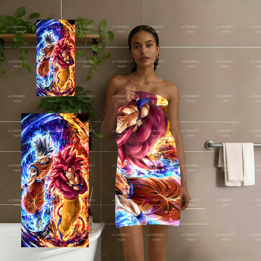 Toalla de playa roja y azul Dragon Ball - Goku Ultra Instinto y Super Saiyan 4