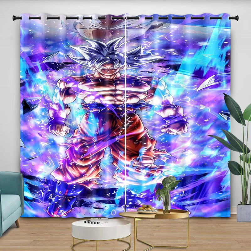 Dragon Ball lila Vorhänge - Goku Ultra Instinct und Aura hell
