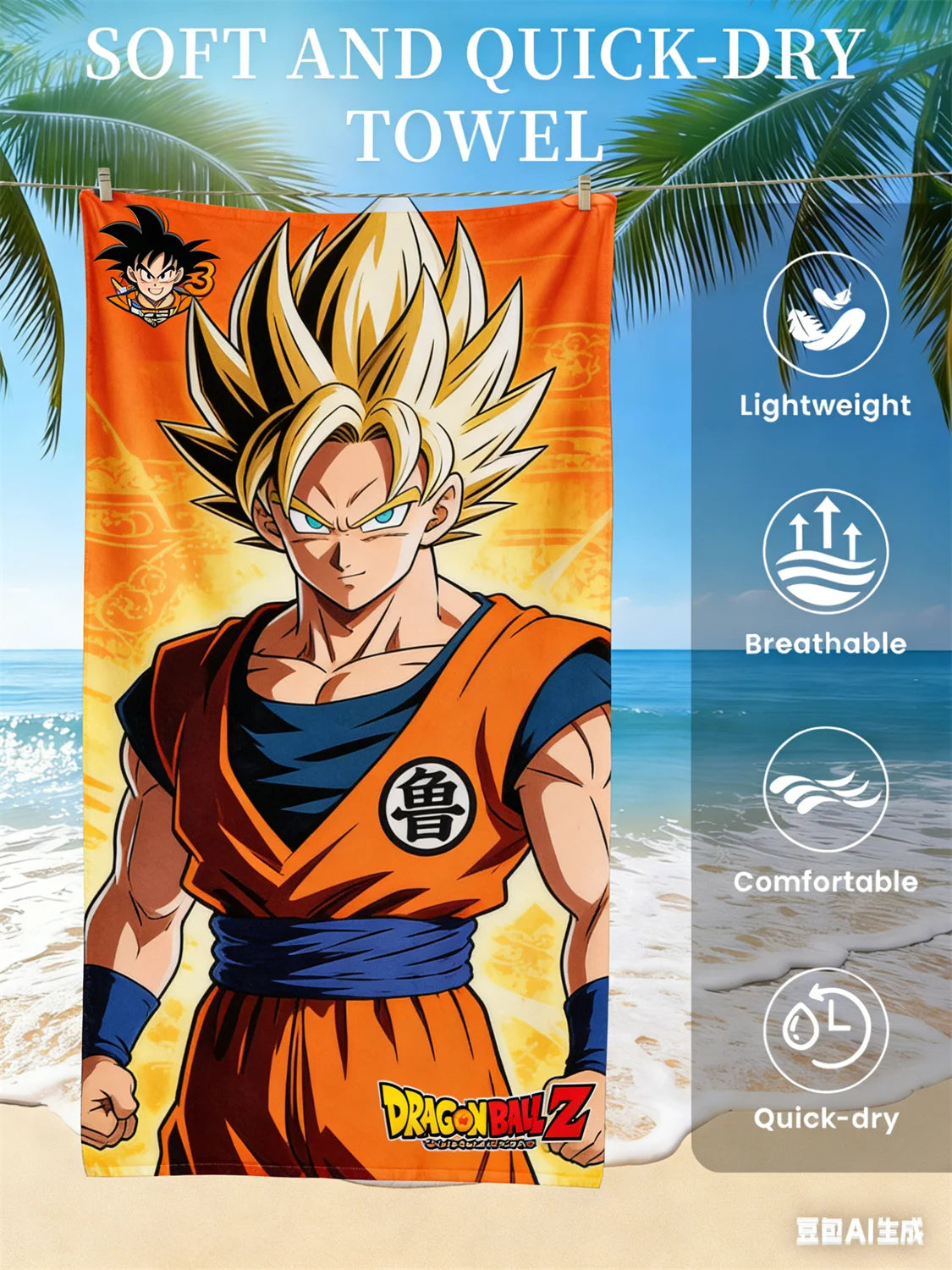 Dragon Ball Badetuch - Goku Super Saiyan im Porträt