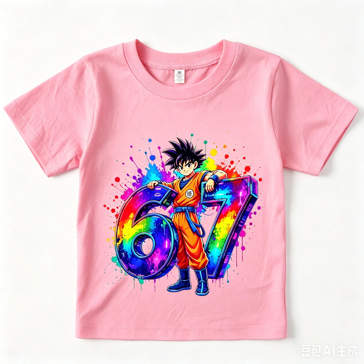 T-shirt gris foncé pour enfant Dragon Ball Goku et chiffre 67 multicolore