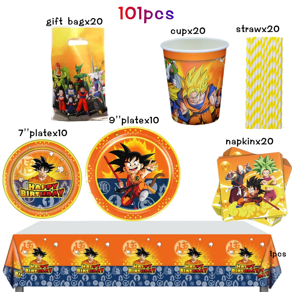 Dragon Ball oranje verjaardagsset - Goku en Super Saiyans