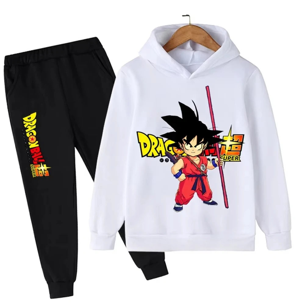 Survêtement blanc et noir pour enfant Dragon Ball - Goku enfant au bâton rouge