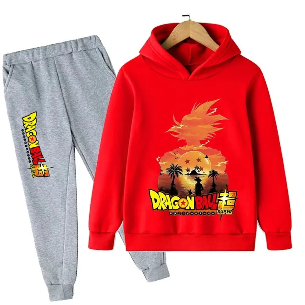 Survêtement rouge et gris pour enfant Dragon Ball - silhouette de Goku au soleil