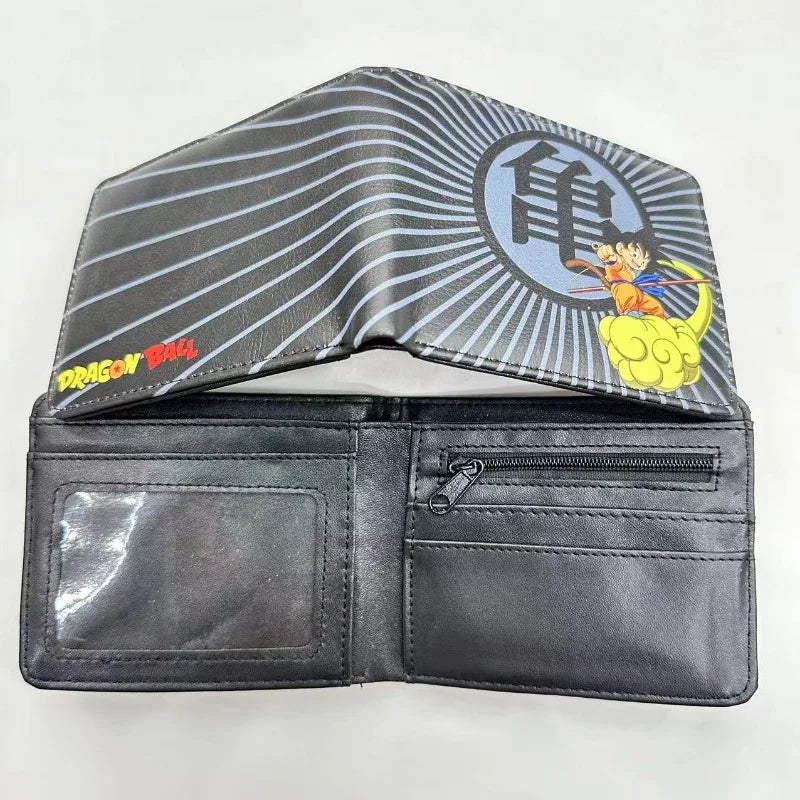 Porte-cartes gris Dragon Ball Goku enfant sur nuage et kanji Kame