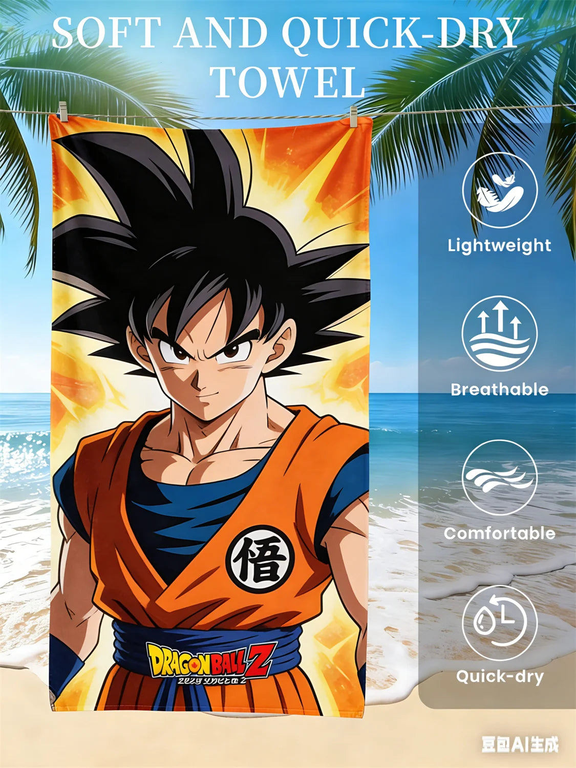 Telo mare Dragon Ball - Ritratto di Goku e aura dorata
