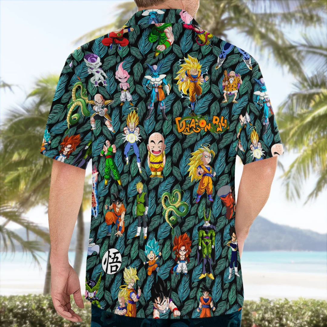 Chemise verte Dragon Ball - Goku Shenron et les personnages chibi