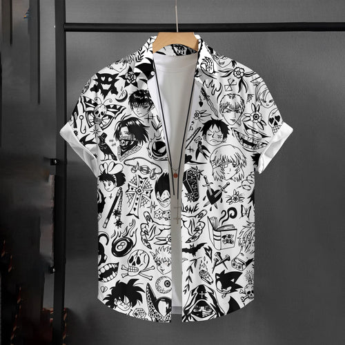 Camiseta blanca y negra de Dragon Ball - collage de personajes manga