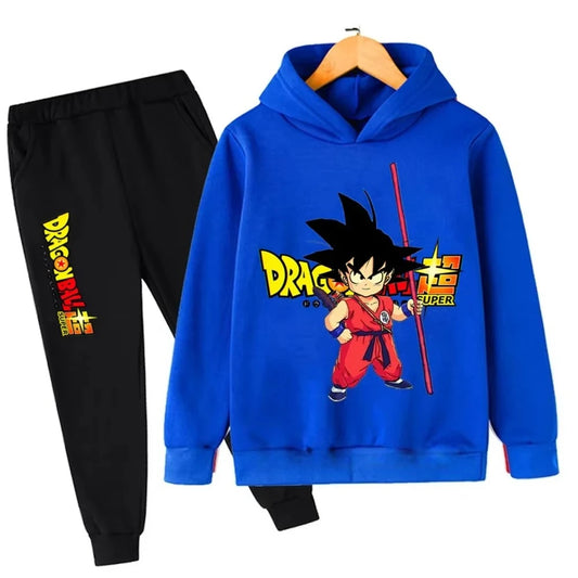 Survêtement bleu et noir pour enfant Dragon Ball - Goku enfant au bâton rouge