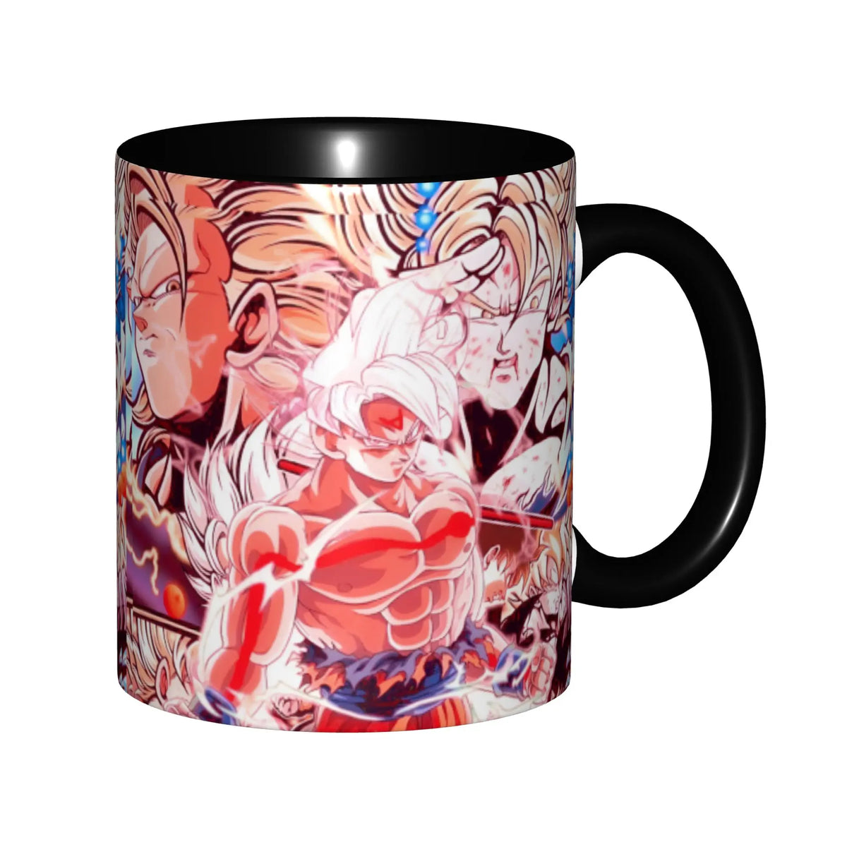 Mug noir Dragon Ball - Goku adulte et enfant avec leurs transformations
