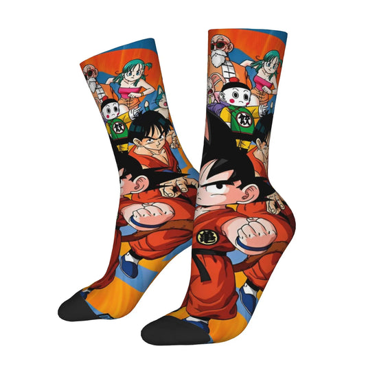 Chaussettes orange Dragon Ball - Goku enfant devant ses compagnons