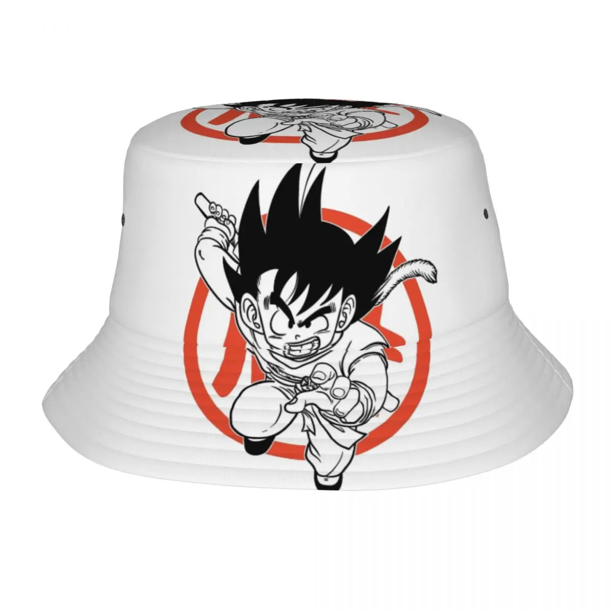 Cappello da pescatore bianco Dragon Ball - Goku bambino su un cerchio rosso