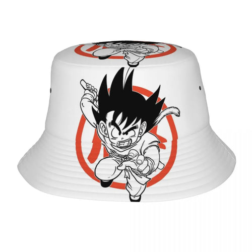 Cappello da pescatore bianco Dragon Ball - Goku bambino su un cerchio rosso