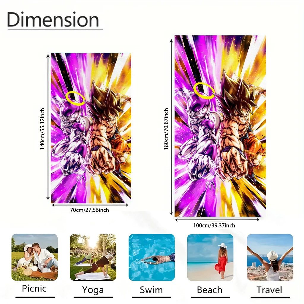 Purple and Golden Dragon Ball beach towel - Goku and transformations into combat