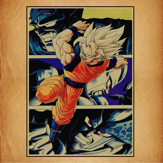 Affiche rétro Dragon Ball - Goku Super Saiyan en scènes d'action