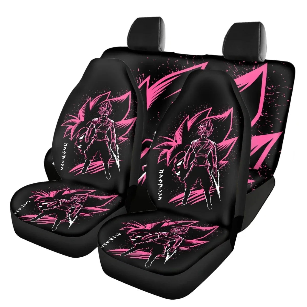 Fodere per sedili anteriori e posteriori nere Dragon Ball - Black Goku e strisce rosa
