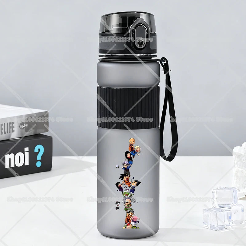 Gray water bottle with strap Dragon Ball - Goku child with Shenron