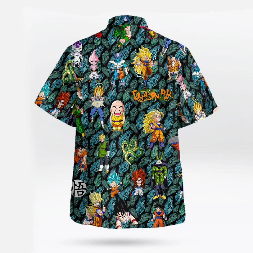 Chemise verte Dragon Ball - Goku Shenron et les personnages chibi