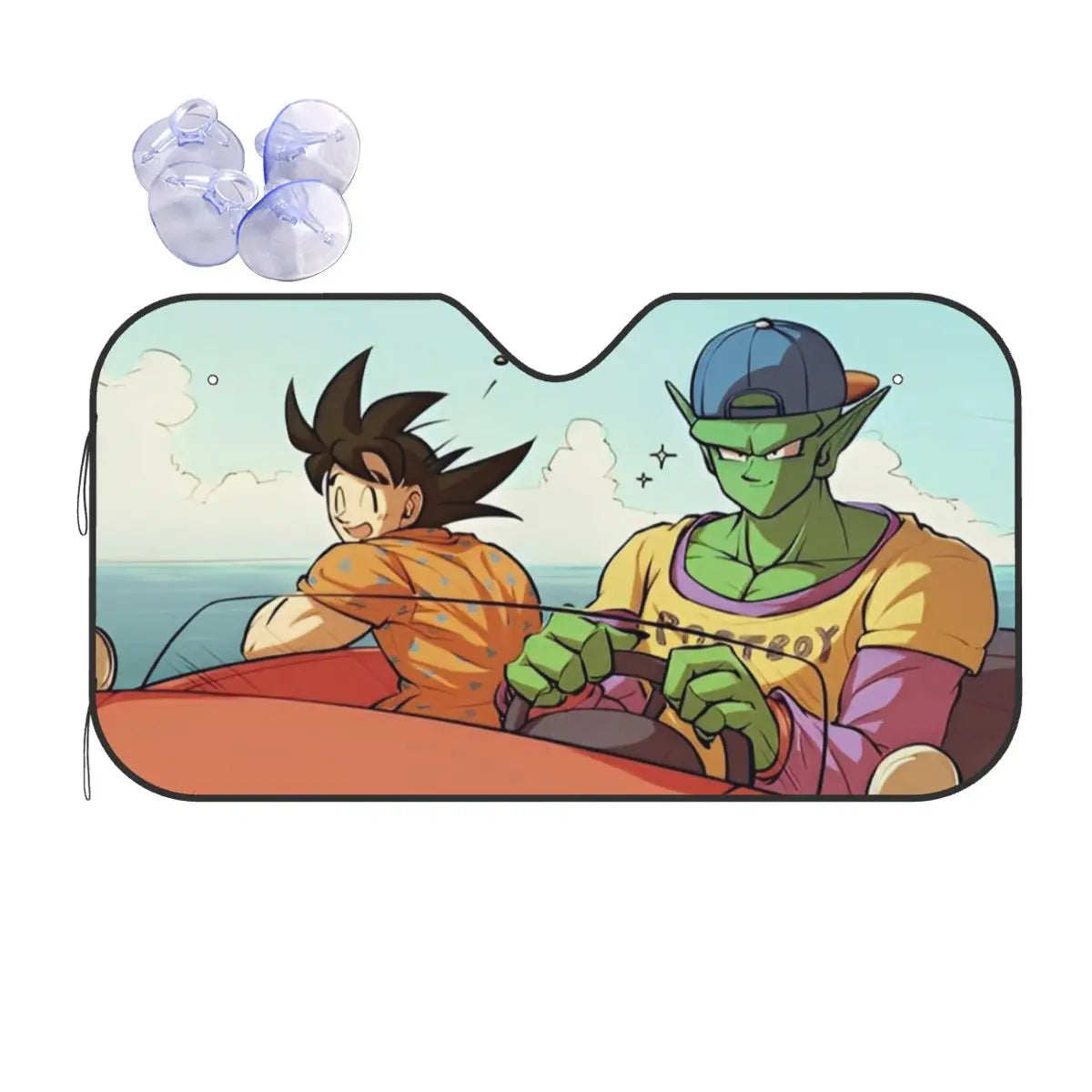 Zwarte auto parasol Dragon Ball kanji Go en oranje merken
