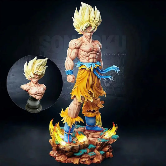 Dragon Ball Figur - Goku Super Saiyan und goldene Aura auf Felsen