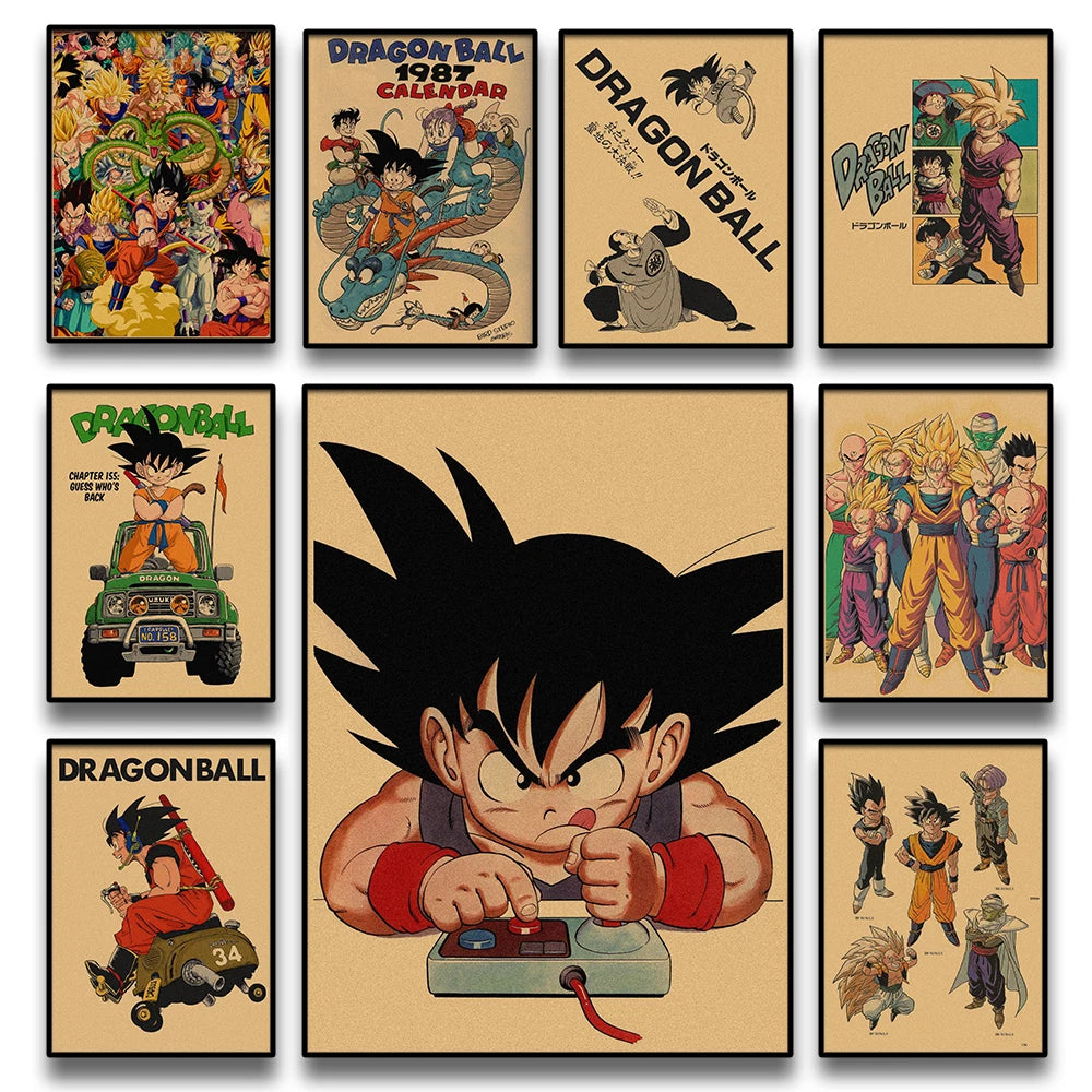 Retro Poster Dragon Ball - Goku Child op zijn motorfiets 34