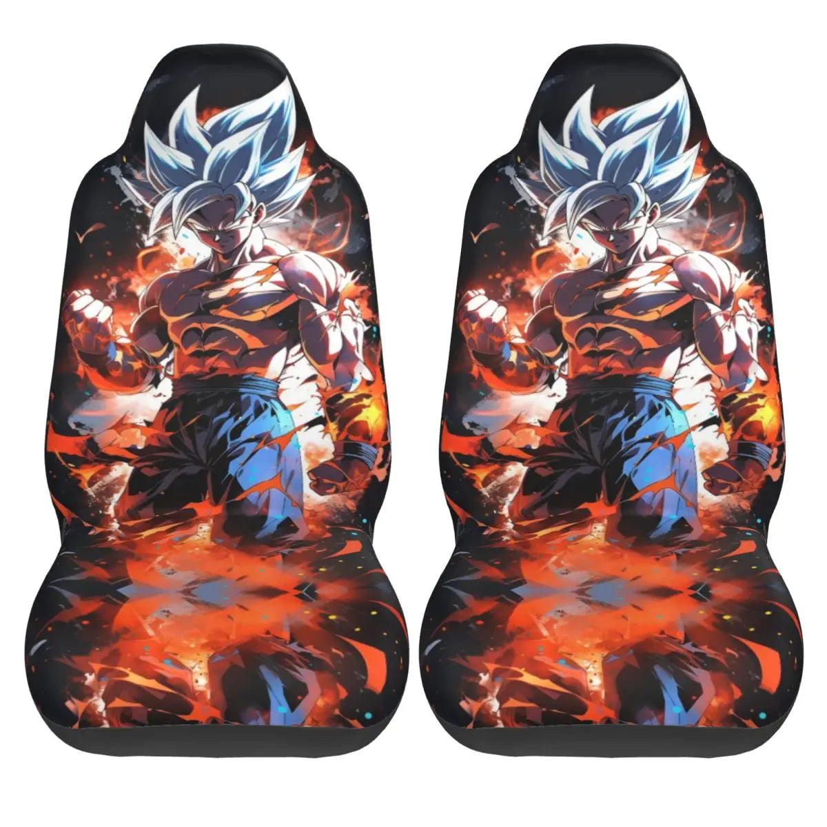 Front Seat Covers Dragon Ball - Goku Ultra Instinct and Red Flames