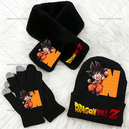 Schwarzer Dragon Ball Schal und Handschuhe - Goku Chibi und Buchstabe N