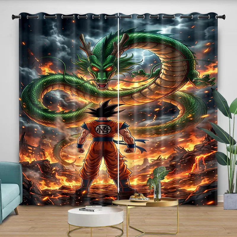 Rideaux bleus Dragon Ball - Goku enfant sur Shenron