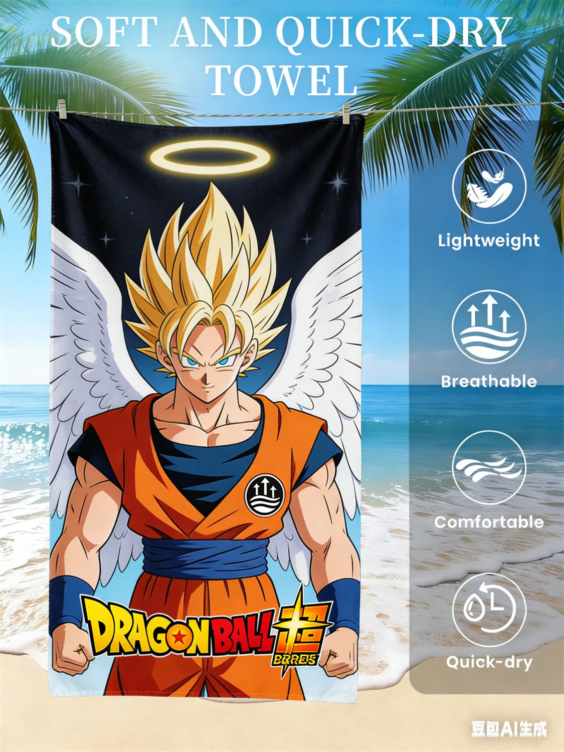 Dragon Ball Beach Towel - Goku Super Saiyan met Wings en Halo