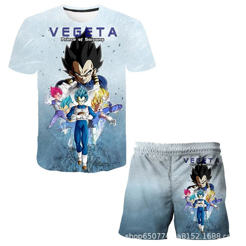 T-shirt set and shorts light blue Dragon Ball - Vegeta and transformations