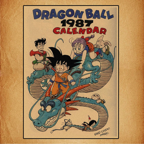 Retro Poster Dragon Ball - Goku en Shenron geïllustreerde kalender 1987